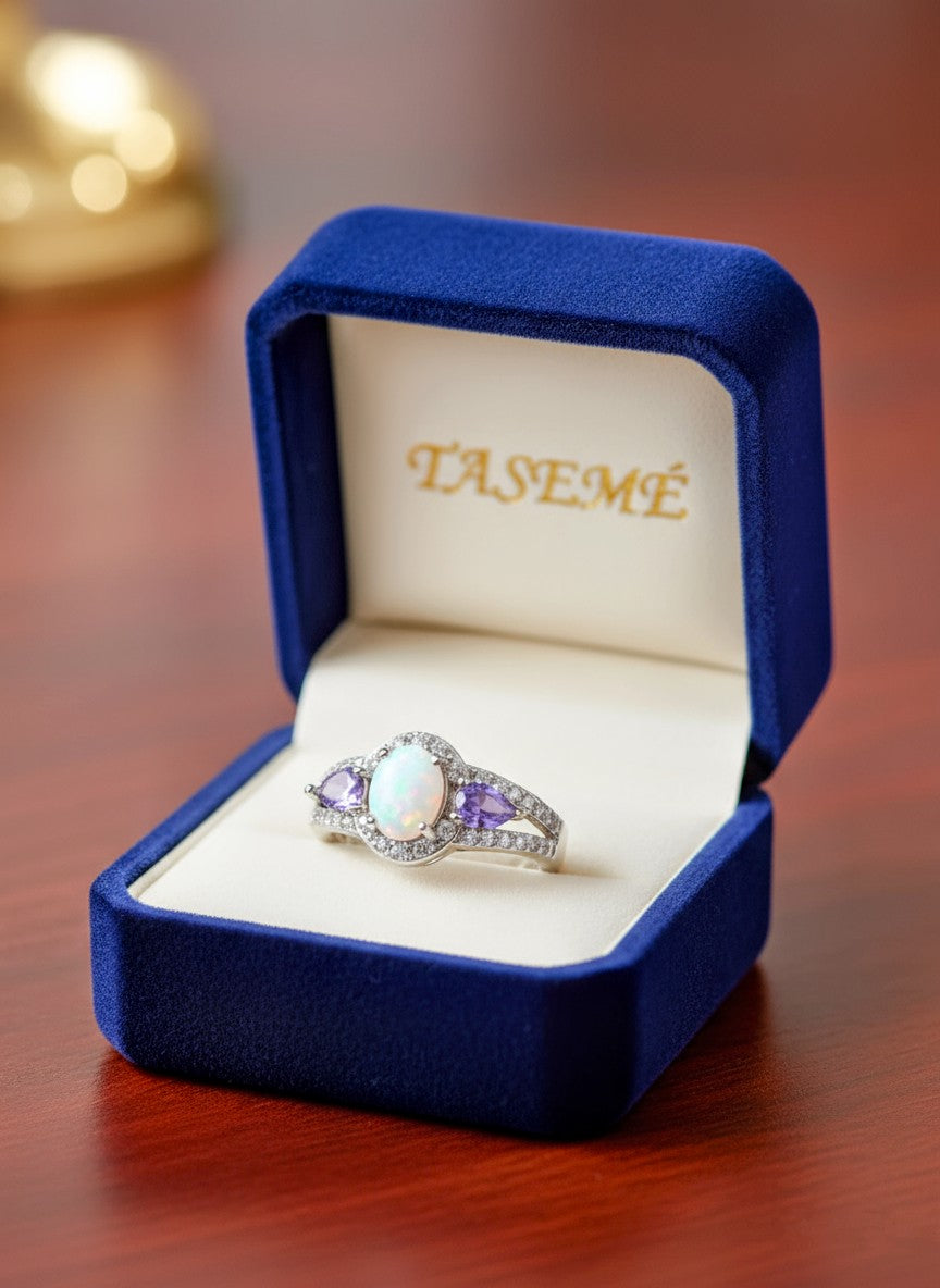 Sterling Silver Ring with Opal & Amethyst Stones