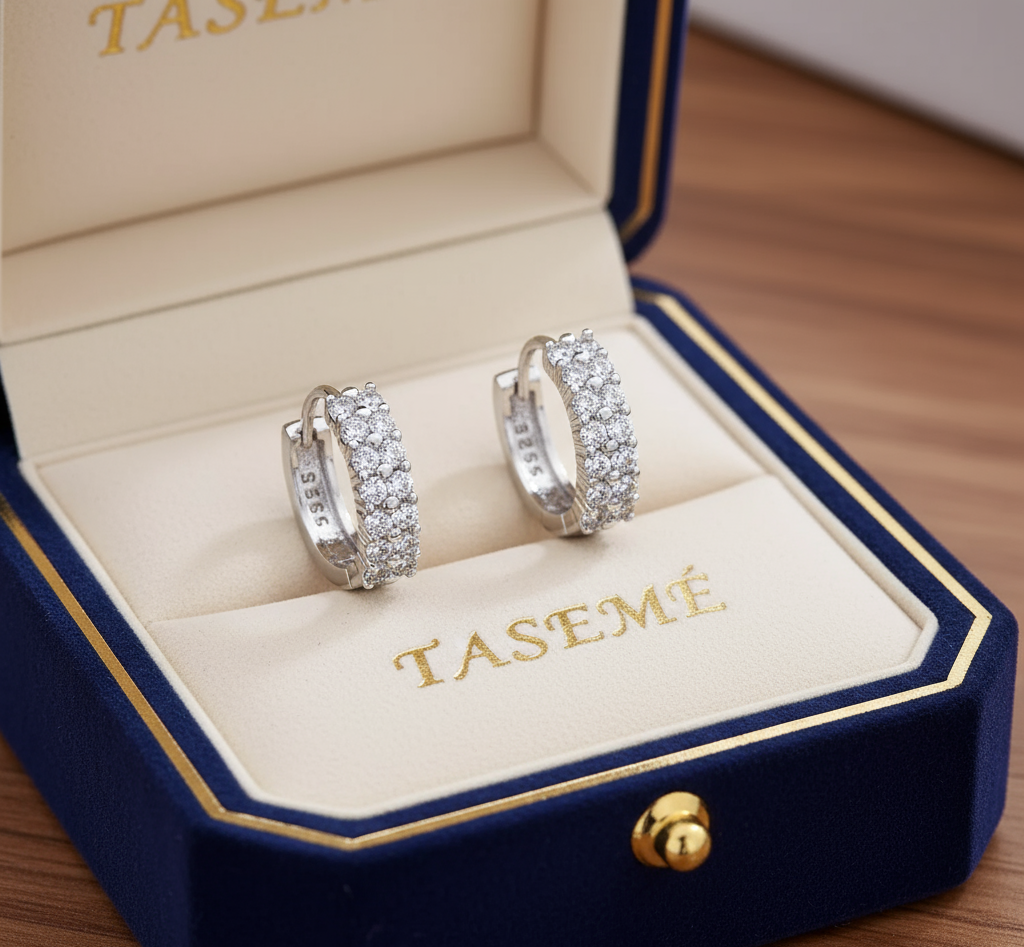 Sterling Silver Hoop Earrings with Clear Stones