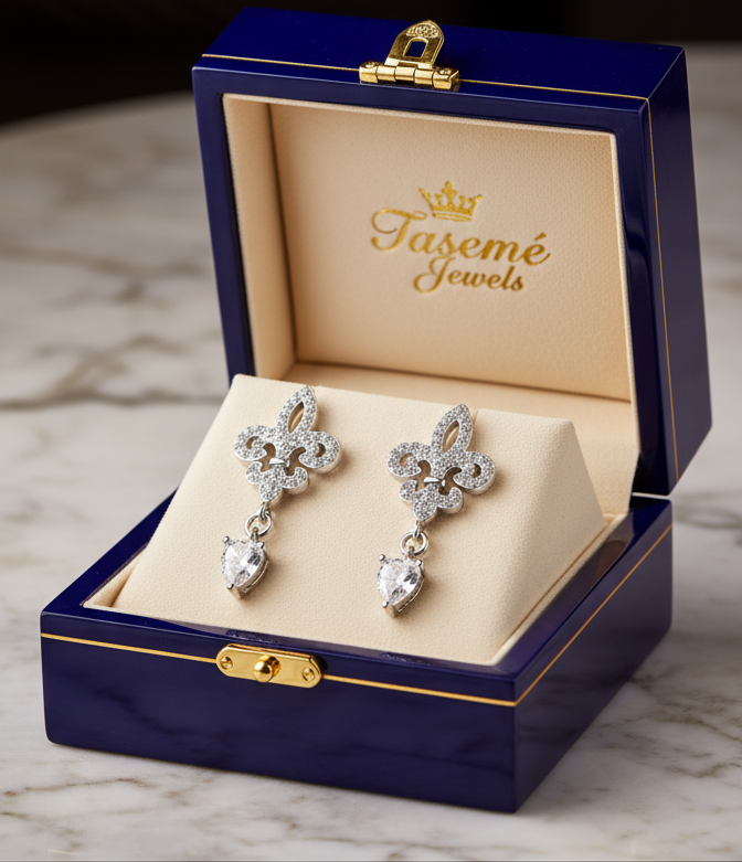 Sterling Silver Iris Earrings with Clear Stones