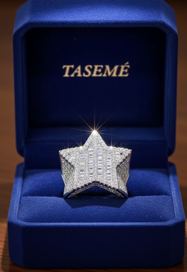 Sterling Silver ICED HipHop Star Ring with Baguette Stones