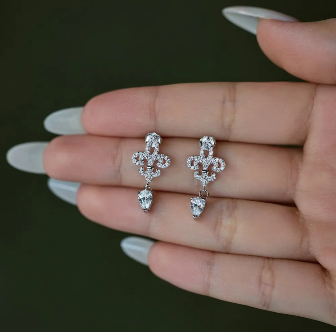 Sterling Silver Iris Earrings with Clear Stones