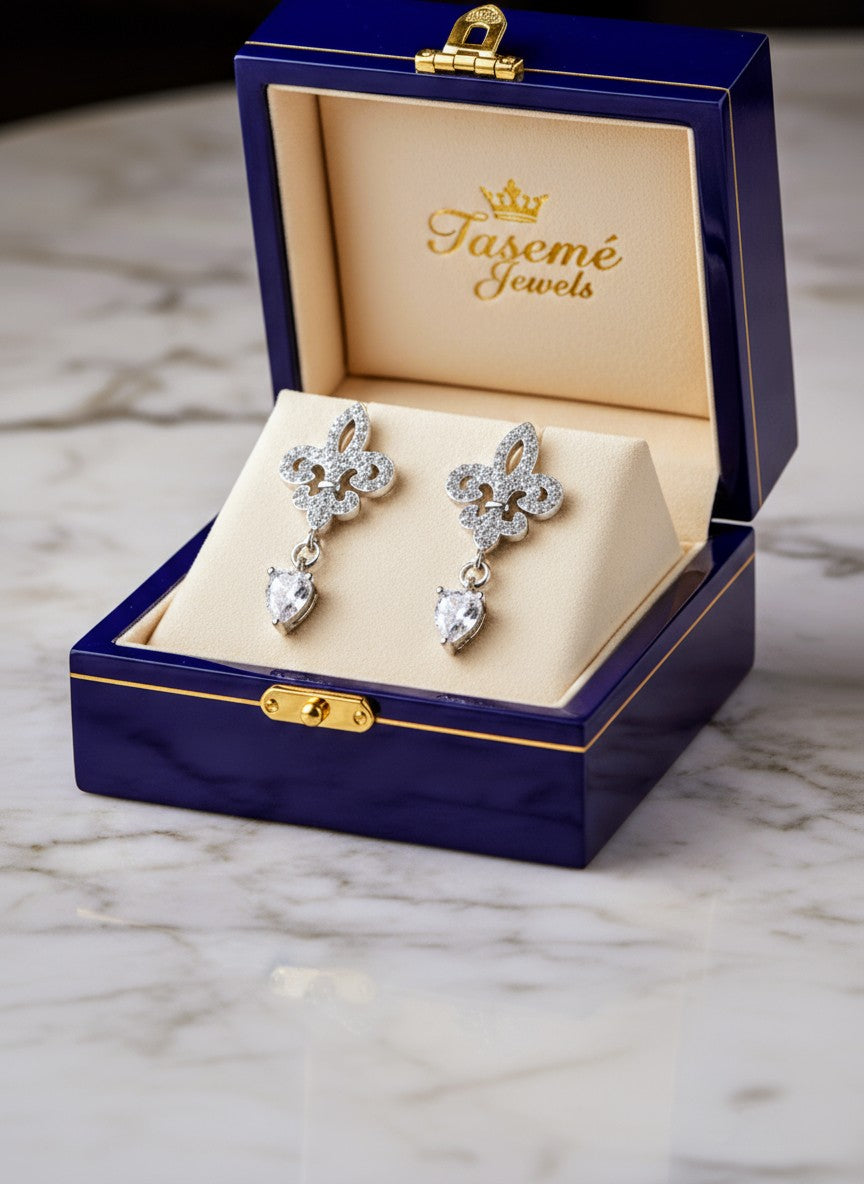 Sterling Silver Iris Earrings with Clear Stones