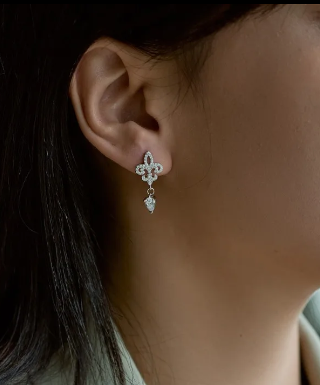 Sterling Silver Iris Earrings with Clear Stones