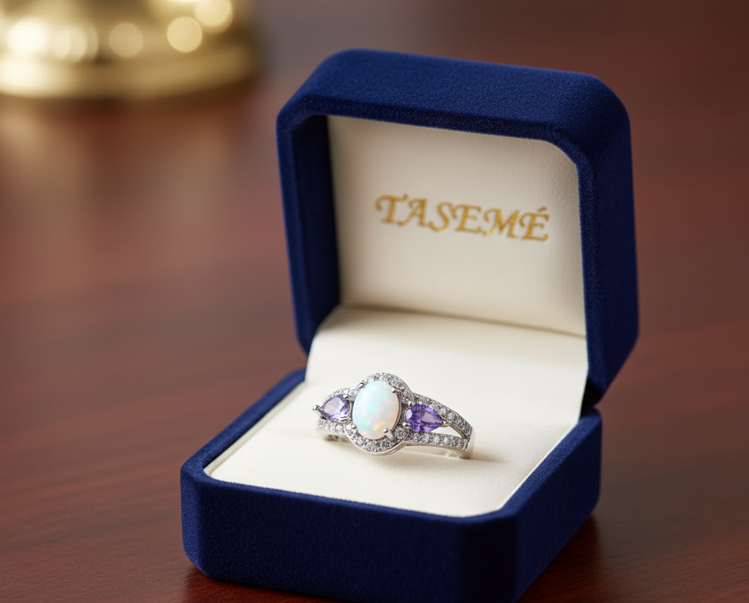 Sterling Silver Ring with Opal & Amethyst Stones
