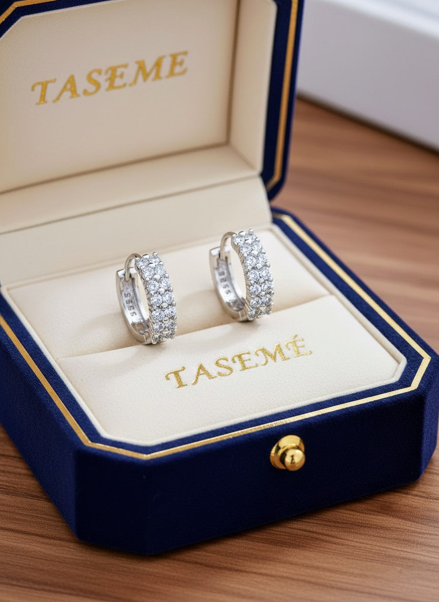 Sterling Silver Hoop Earrings with Clear Stones